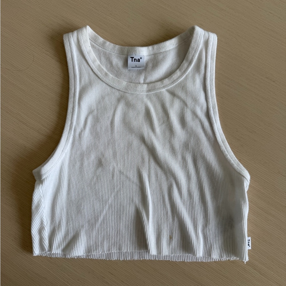 TNA White Ribbed Crop Top
